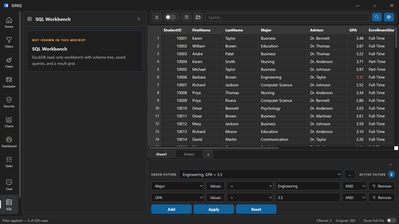 SiftIQ SQL workflow